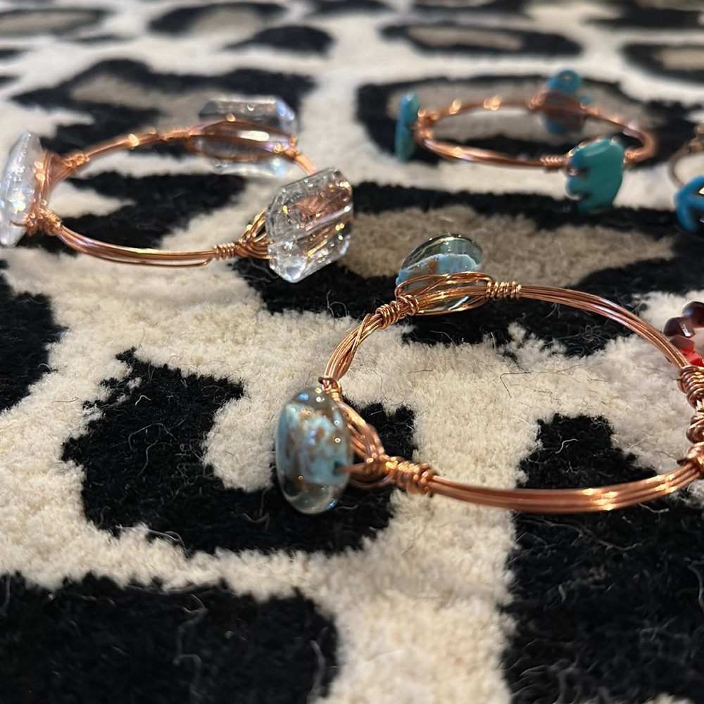 5 Stackable Wire Wrapped Bangle Bracelets Rose Go… - image 4